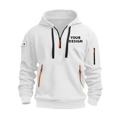 European New Men's Sports Zipper Arm Pocket Loose Casual Sweatshirt Customize Your Logo Dropped Shoulder Hooded Jacket Pullover