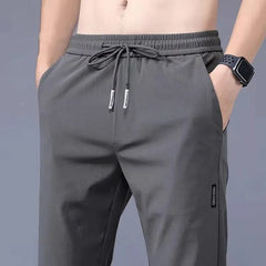 Ice Silk Men's Pants 2023 Summer New Black Gray Thin Business Casual Pants Outdoor Elastic Breathable Straight Leg Sweatpants ﻿