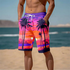 Harajuku 3D Cocoanut Trees Printing Beach Shorts Palm Tree Graphic Board Shorts For Men Summer New Hawaiian Cool Swimming Trunks