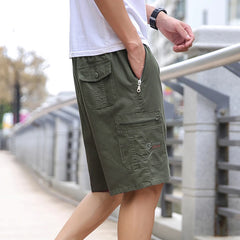 Cotton Cargo Shorts Men's Lightweight Breathable Solid Color Drawstring Waist with Zipper Pockets Casual Summer Short Pants