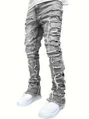 Y2k hip-hop style fringed jeans, men's casual street style stretch jeans