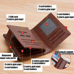 PU Leather Men's Wallet Luxury Short RFID Card Holder for Men Zipper Coin Purse Portable Male Billfold