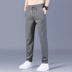 Ice Silk Men's Pants 2023 Summer New Black Gray Thin Business Casual Pants Outdoor Elastic Breathable Straight Leg Sweatpants ﻿