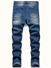 Men'S Distressed Fashion Jeans - Street Style, Comfortable Stretch Denim with Ripped Detail, Versatile for All Seasons, Everyday