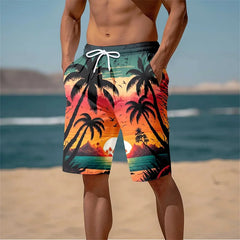 Harajuku 3D Cocoanut Trees Printing Beach Shorts Palm Tree Graphic Board Shorts For Men Summer New Hawaiian Cool Swimming Trunks