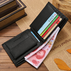JINBAOLAI Retro Short Men Wallets Genuine Leather Credit Card Holder Waterproof Men Purse Classic Coin Pocket Black Male Wallet