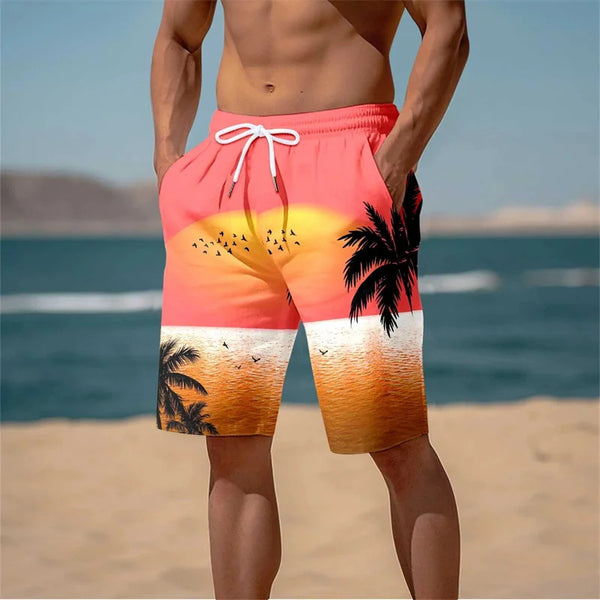 Harajuku 3D Cocoanut Trees Printing Beach Shorts Palm Tree Graphic Board Shorts For Men Summer New Hawaiian Cool Swimming Trunks