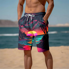 Harajuku 3D Cocoanut Trees Printing Beach Shorts Palm Tree Graphic Board Shorts For Men Summer New Hawaiian Cool Swimming Trunks