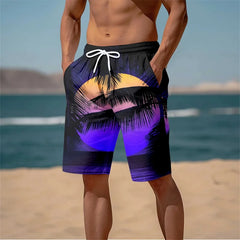 Harajuku 3D Cocoanut Trees Printing Beach Shorts Palm Tree Graphic Board Shorts For Men Summer New Hawaiian Cool Swimming Trunks