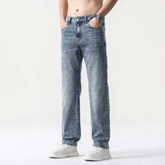 Wide Leg Jeans Men Baggy Pants Summer Straight Cut Loose Retro Blue Denim Pants Streetwear Fashion Pockets Vintage Man Clothes