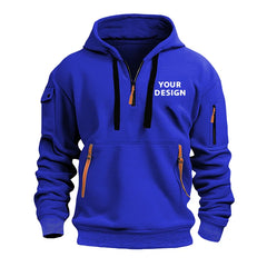 European New Men's Sports Zipper Arm Pocket Loose Casual Sweatshirt Customize Your Logo Dropped Shoulder Hooded Jacket Pullover
