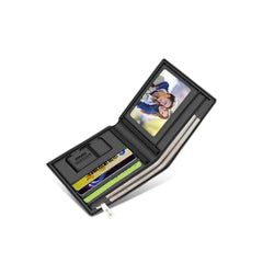 LAORENTOU Genuine Leather Men Short Wallet Card Holder with Zipper Pocket Gift for Husband, Boyfriend