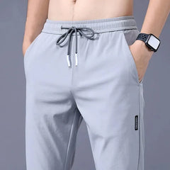Ice Silk Men's Pants 2023 Summer New Black Gray Thin Business Casual Pants Outdoor Elastic Breathable Straight Leg Sweatpants ﻿