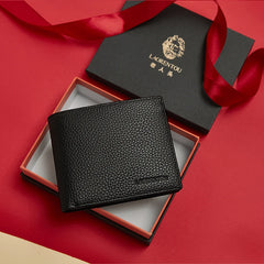 LAORENTOU Genuine Leather Men Short Wallet Card Holder with Zipper Pocket Gift for Husband, Boyfriend