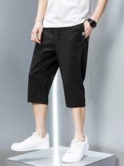 Summer Zip Pockets Sweat Shorts Men Sportswear 3/4 Capris Pants Breathable Cotton Straight Breeches Short Pants Big Size 8XL