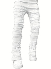 Y2k hip-hop style fringed jeans, men's casual street style stretch jeans