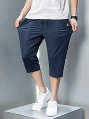 Summer Zip Pockets Sweat Shorts Men Sportswear 3/4 Capris Pants Breathable Cotton Straight Breeches Short Pants Big Size 8XL