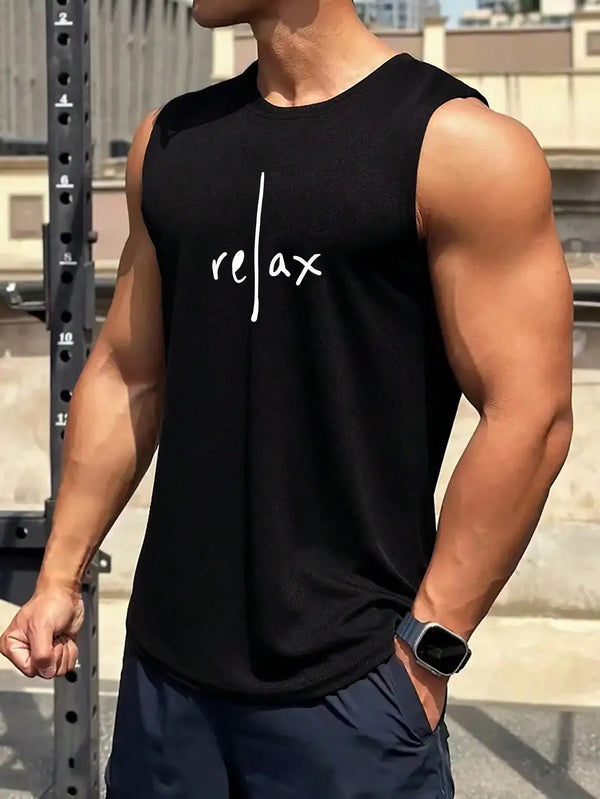 Men's Summer Casual Letter Print Crew Neck Tank Top Standard Size Men's Tank Top, Ideal for Summer Tank Top Men