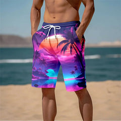 Harajuku 3D Cocoanut Trees Printing Beach Shorts Palm Tree Graphic Board Shorts For Men Summer New Hawaiian Cool Swimming Trunks