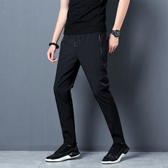 Ice Silk Men's Pants 2023 Summer New Black Gray Thin Business Casual Pants Outdoor Elastic Breathable Straight Leg Sweatpants ﻿