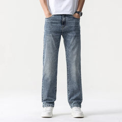 Wide Leg Jeans Men Baggy Pants Summer Straight Cut Loose Retro Blue Denim Pants Streetwear Fashion Pockets Vintage Man Clothes