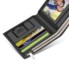 LAORENTOU Genuine Leather Men Short Wallet Card Holder with Zipper Pocket Gift for Husband, Boyfriend