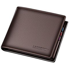 LAORENTOU Genuine Leather Men Short Wallet Card Holder with Zipper Pocket Gift for Husband, Boyfriend