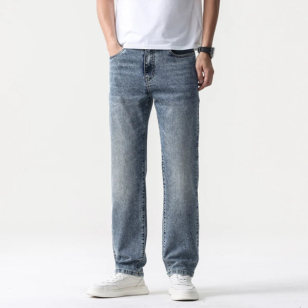 Wide Leg Jeans Men Baggy Pants Summer Straight Cut Loose Retro Blue Denim Pants Streetwear Fashion Pockets Vintage Man Clothes