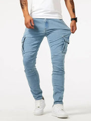 New Jeans Men's Side Pocket Skinny Jeans Slim Solid Color High Waist Denim Pencil Pants Summer