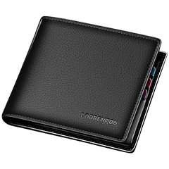 LAORENTOU Genuine Leather Men Short Wallet Card Holder with Zipper Pocket Gift for Husband, Boyfriend