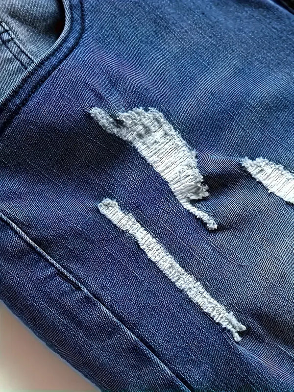 Men'S Distressed Fashion Jeans - Street Style, Comfortable Stretch Denim with Ripped Detail, Versatile for All Seasons, Everyday