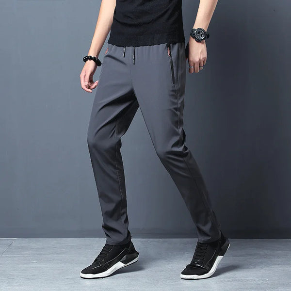 Ice Silk Men's Pants 2023 Summer New Black Gray Thin Business Casual Pants Outdoor Elastic Breathable Straight Leg Sweatpants ﻿