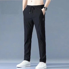 Ice Silk Men's Pants 2023 Summer New Black Gray Thin Business Casual Pants Outdoor Elastic Breathable Straight Leg Sweatpants ﻿