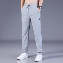 Ice Silk Men's Pants 2023 Summer New Black Gray Thin Business Casual Pants Outdoor Elastic Breathable Straight Leg Sweatpants ﻿