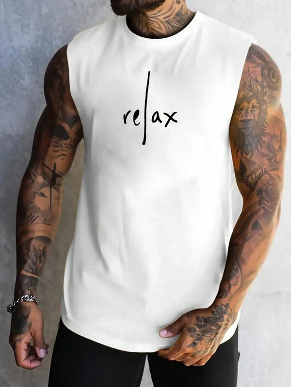 Men's Summer Casual Letter Print Crew Neck Tank Top Standard Size Men's Tank Top, Ideal for Summer Tank Top Men
