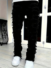 Y2k hip-hop style fringed jeans, men's casual street style stretch jeans
