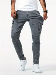 New Jeans Men's Side Pocket Skinny Jeans Slim Solid Color High Waist Denim Pencil Pants Summer